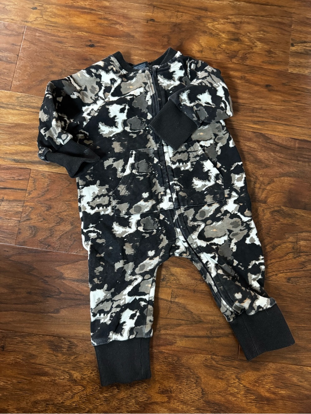 Little Bipsy Black, Gray & White Camouflage Zip One-Piece